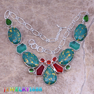 Astonishing Green Natural Stone 925 Sterling Silver Grade Necklace L683