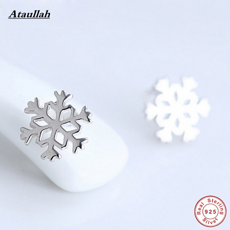 Brand New Pure Snowflake 925 Sterling Silver Stud Earrings for Women Quality Promise Gift for Girl EWS210-F