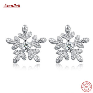 Hot Fashion 925 Sterling Silver Stud Earrings for Women Snowflake Fine Sterling-Silver-Jewelry SSE002-F