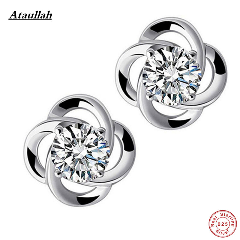Natural Crystal Fine 925 Sterling Silver Stud Earrings for Women Natural Stone Clover Flower Style Jewelry EWS203-Fine