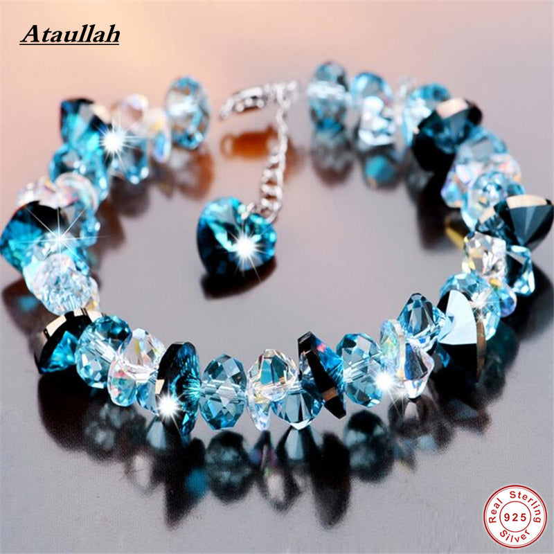 New Natural Austrian Crystal Bracelets for Women Sterling-Silver-Jewelry Heart of Ocean 19CM BSW503