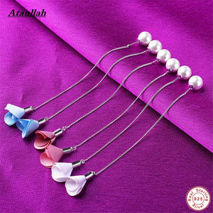 Real 925 Sterling Silver Flowers Girls Dangle Earrings for Women Sterling-Silver-Jewelry Fashion Drop Earrings SSE007