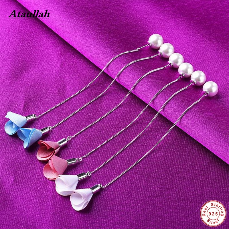 Real 925 Sterling Silver Flowers Girls Dangle Earrings for Women Sterling-Silver-Jewelry Fashion Drop Earrings SSE007