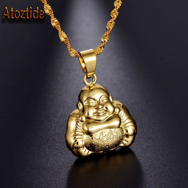 Brand Gold Color Laughing Buddha Charm Necklace Maitreya Maxi Necklace Fashion Gift