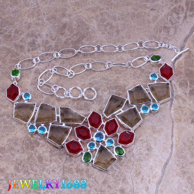 Attractive Multicolor Multigem 925 Sterling Silver Grade Necklace L540