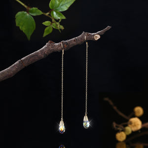 Austria Elements Crystal Long Drop Earrings for Women European and American Fashion Style Sterling Silver 925 Fringed Jewelry