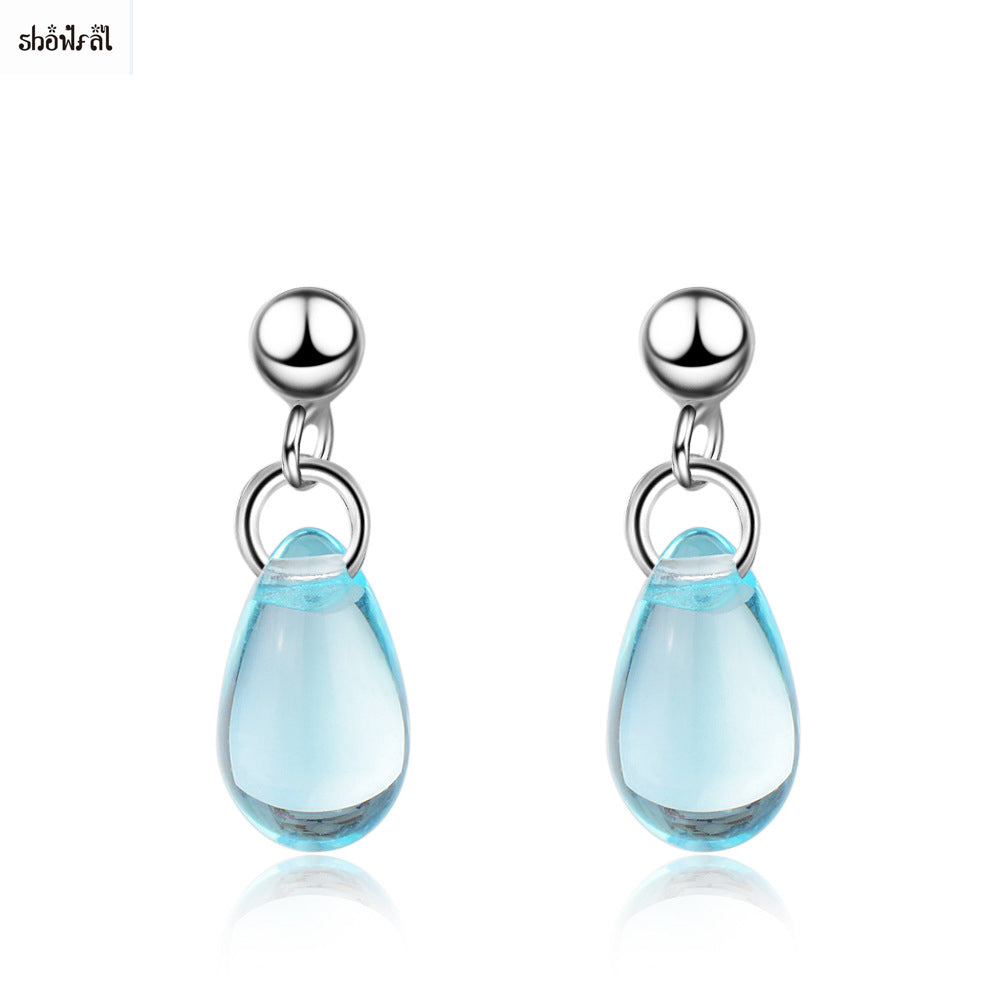 Austrian Crystal Earrings for Women Girls Blue Water Drop Shape Natural Stone Tassel Short Earrings Jewelry for Girls Gifts 2018