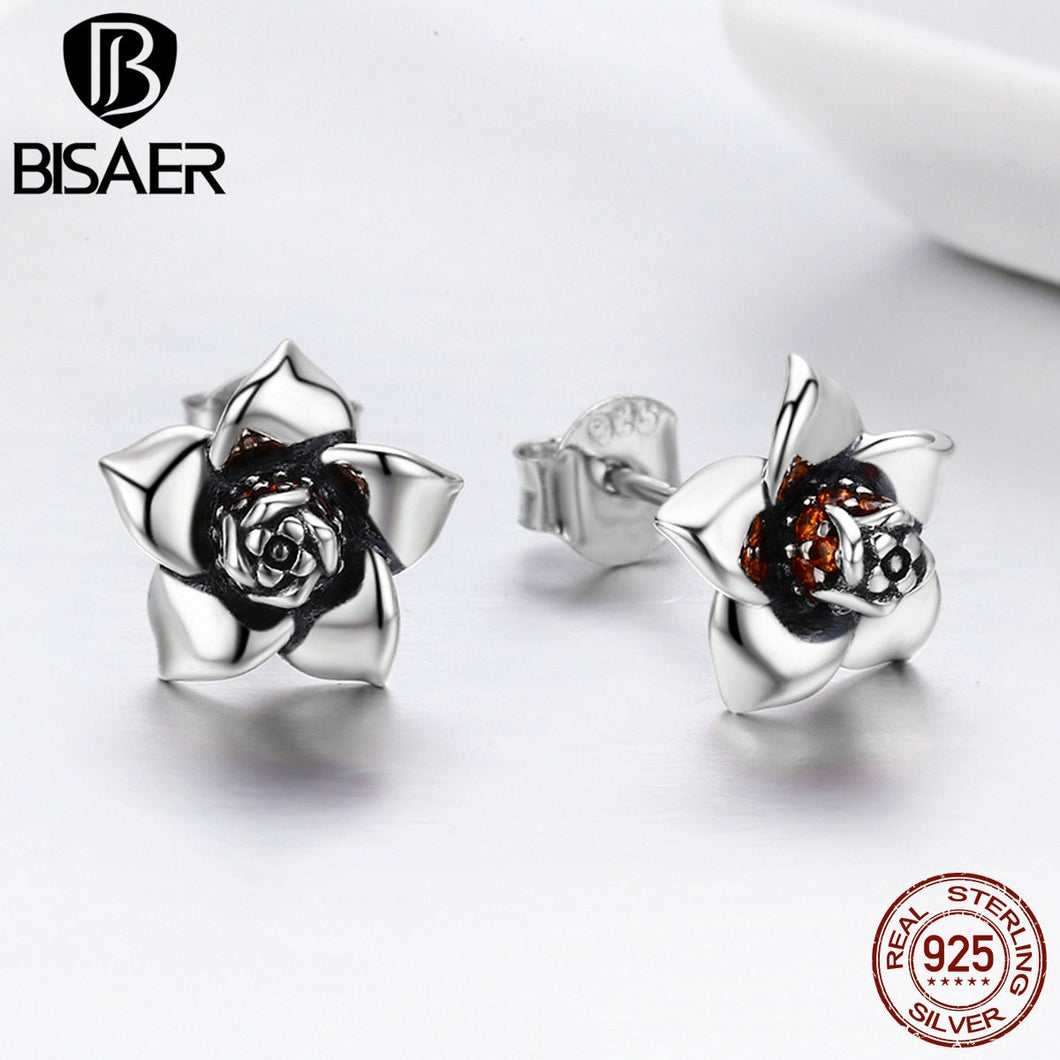 Authentic 100% 925 Sterling Silver Gardenia Blossom Beautiful Flower Stud Earrings For Women Fashion Jewelry Birthd Gift