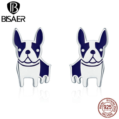 Authentic 100% 925 Sterling Silver Lovely French Pet Dog Stud Earrings Women Girl Sterling Silver Jewelry Birthd Gift