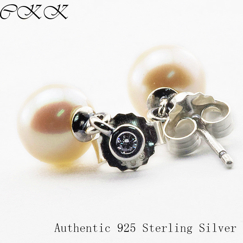 Authentic 925 Sterling Silver Luminous Elegance Earrings With White Pearl & Clear CZ for Women DIY Fine Jewelry SLE061