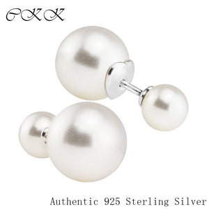 Authentic 925 Sterling Silver Luminous Stud Earrings With White Crystal Pearl DIY Fine Jewelry for Women SLE089