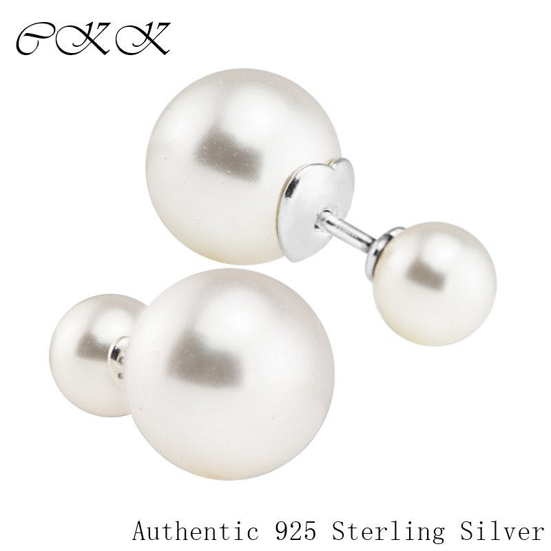 Authentic 925 Sterling Silver Luminous Stud Earrings With White Crystal Pearl DIY Fine Jewelry for Women SLE089