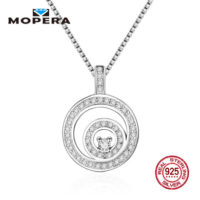 Authentic 925 Sterling Silver Sparkling Double Circle Pendant Necklace, Clear CZ Wedding Pendant Necklace for Women Fine Jewelry