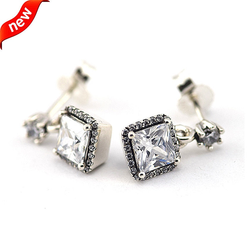 Authentic 925 Sterling Silver Timeless Elegance Stud Earrings With Clear CZ for Women DIY Fine Jewelry SLE044