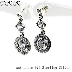 Authentic 925 Sterling Silver Vintage Allure Hanging Earrings With Clear CZ DIY Fine Jewelry for Women SLE069