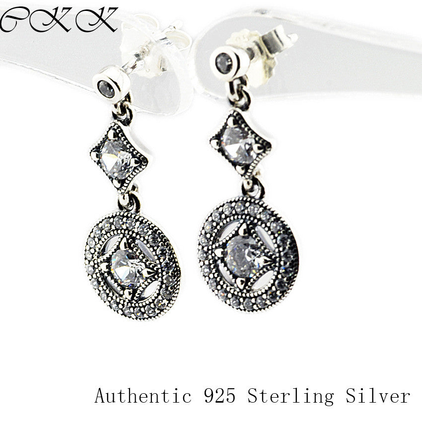 Authentic 925 Sterling Silver Vintage Allure Hanging Earrings With Clear CZ DIY Fine Jewelry for Women SLE069