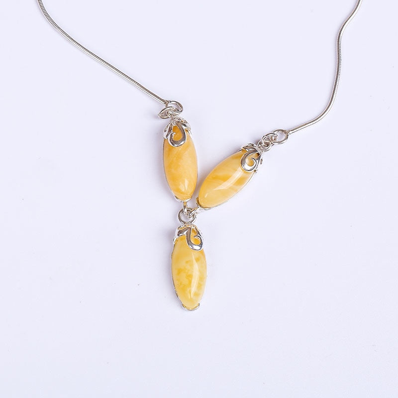 Authentic 925 sterling silver inlaid natural Baltic Amber Beeswax Necklace Pendant genuine simple and exquisite chic jewelry