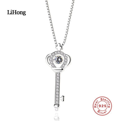 Autentica collana in argento sterling con chiave a corona, ciondolo in zircone AAA, catena in argento, moda donna, gioielli con fascino 