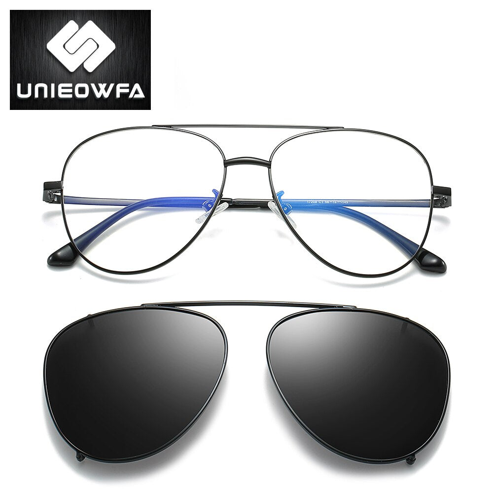 Aviation Magnet Clip On Glasses Men Frame Prescription Polarized Magnet Clip On Sunglasses Male Myopia Optical Eyeglasses Frame