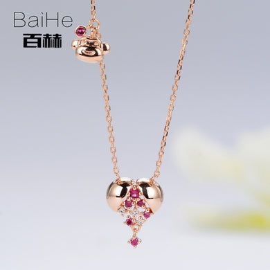BAIHE Solid 14K Rose Gold 0.03ct Certified H/SI 100% Genuine Natural Diamond Women Trendy Fine Jewelry Elegant GIFT Necklaces