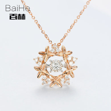 BAIHE Solid 14K Rose Gold 0.05ct Certified H/SI 100% Genuine Natural Diamond Women Trendy Fine Jewelry Elegant unique Necklaces