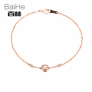 BAIHE Solid 14K Rose Gold 0.05ct Certified H/SI 100% Genuine Natural Diamonds Wedding Women Trendy Fine Jewelry unique Bracelet