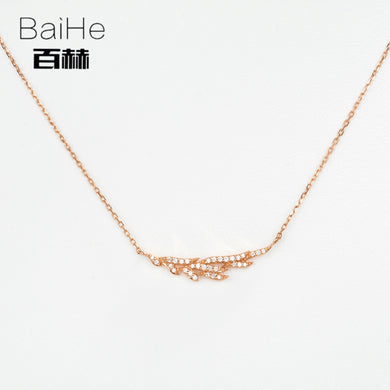 BAIHE Solid 14K Rose Gold 0.12CT Certified H/SI Genuine Natural Diamonds Women Trendy Engagement Jewelry Elegant GIFT Necklaces