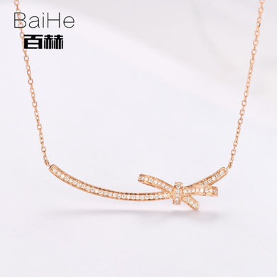 BAIHE Solid 14K Rose Gold 0.16ct Certified H/SI 100% Genuine Natural Diamond Round Women Trendy Fine Jewelry Elegant Necklaces