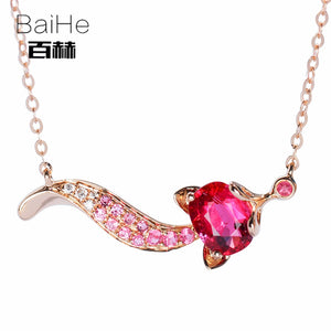 BAIHE Solid 14K Rose Gold 0.50ct Certified Oval Genuine Natural Tourmaline Wedding Women Trendy Fine Jewelry Elegant Necklaces