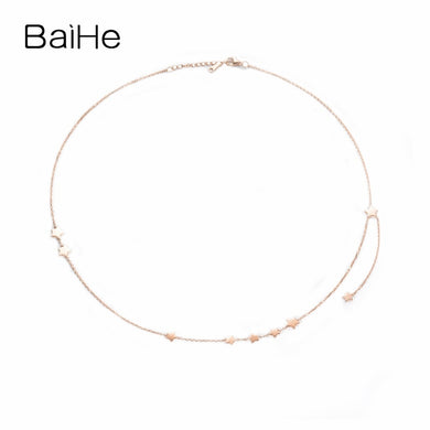 BAIHE Solid 14K Rose Gold(AU585) Certified Engagement Women Cute/Romantic Fine Jewelry Elegant unique Gift Necklaces