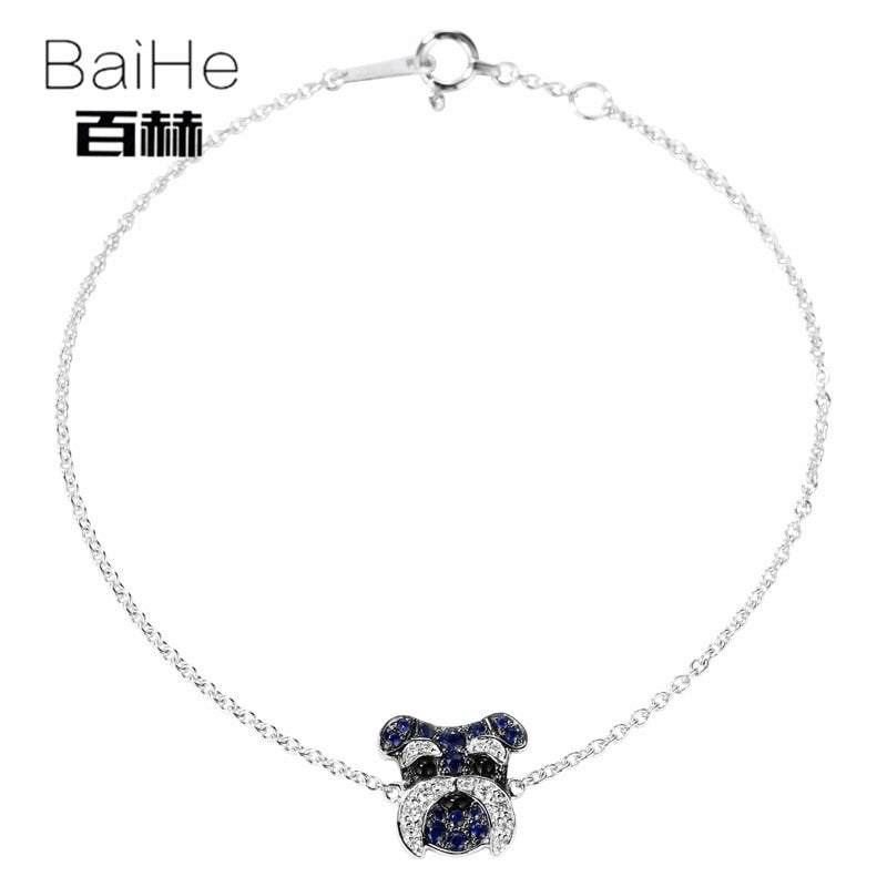 BAIHE Solid 14K White Gold 0.08ct Certified H/SI Genuine Natural Diamonds Anniversary Women Trendy Fine Jewelry unique Bracelet