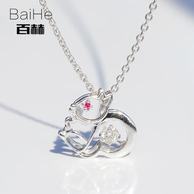 BAIHE Solid 14K White Gold 0.08ct Certified H/SI Round 100% Genuine Natural Diamonds Wedding Women Trendy Fine Jewelry Necklaces