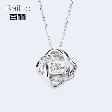 BAIHE Solid 14K White Gold 0.10ct Certified H/SI 100% Genuine Natural Diamond Women Trendy Fine Jewelry Elegant gift Necklaces