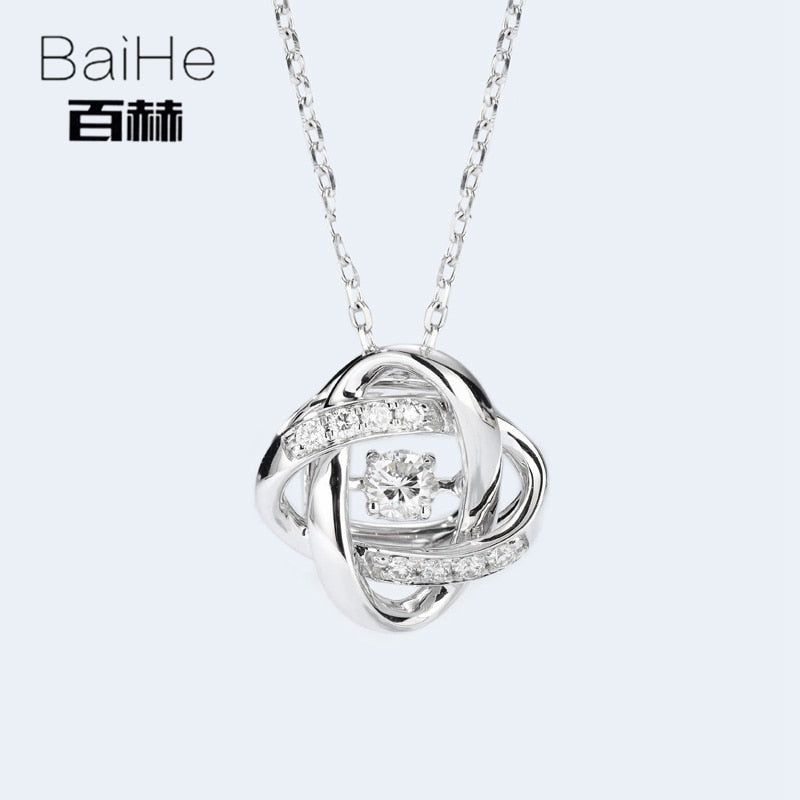 BAIHE Solid 14K White Gold 0.10ct Certified H/SI 100% Genuine Natural Diamond Women Trendy Fine Jewelry Elegant gift Necklaces