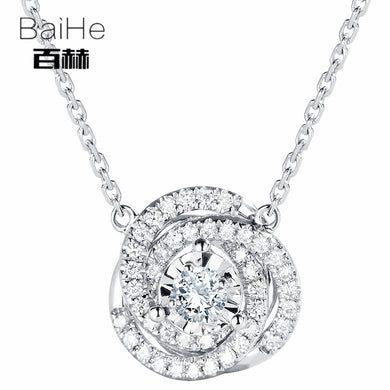 BAIHE Solid 14K White Gold 0.10ct Certified H/SI 100% Genuine Natural Diamond Women Trendy Fine Jewelry Elegant gift Necklaces