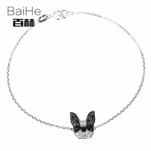 BAIHE Solid 14K White Gold 0.24ct Certified H/SI 100% Genuine Natural Diamonds & Black Diamond Trendy Fine Jewelry gift Bracelet