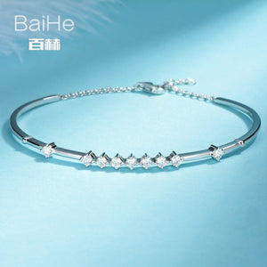BAIHE Solid 14K White Gold 0.72CT Certified H/SI 100% Genuine Natural Diamonds Engagement Women Trendy Fine Jewelry Bracelet