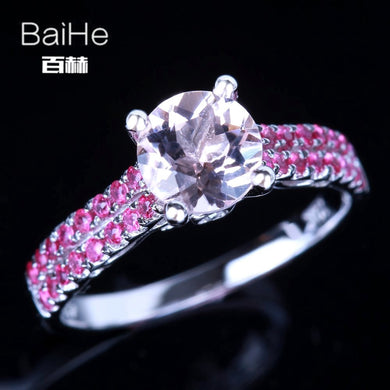 BAIHE Solid 14K White Gold(AU585) 0.76CT Certified Pink Flawless 100% Genuine Morganite Engagement Fine Jewelry Ring