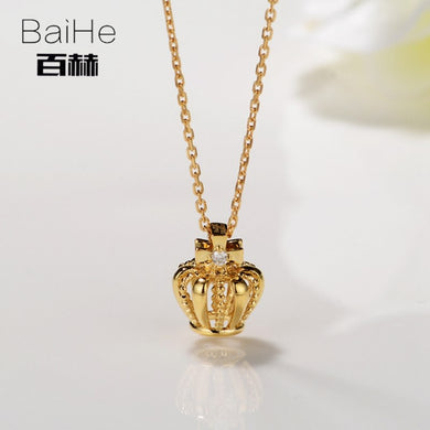 BAIHE Solid 14K Yellow Gold 0.03ct Certified Genuine Natural Diamond Wedding Women Trendy Jewelry Elegant unique gift Necklaces