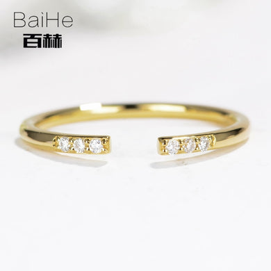 BAIHE Solid 14K Yellow Gold 0.05CT Certified H/SI Round 100% Genuine Natural Diamonds Engagement Women Trendy Fine Jewelry Ring