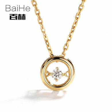 BAIHE Solid 14K Yellow Gold 0.05ct Certified H/SI Genuine Natural Diamond Women Trendy Fine Jewelry Elegant unique Necklaces