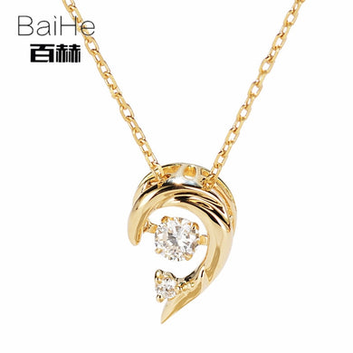 BAIHE Solid 14K Yellow Gold 0.07ct Certified H/SI Genuine Natural Dancing Diamond Engagement Women Trendy Fine Jewelry Necklaces