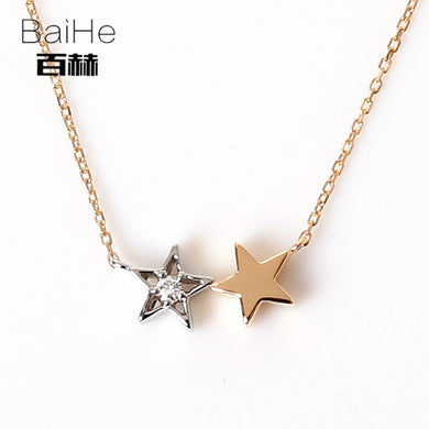 BAIHE Solid 14K Yellow Gold 0.08CT Certified H/SI Genuine Natural Diamonds Wedding Women Trendy Fine Jewelry Elegant Necklaces