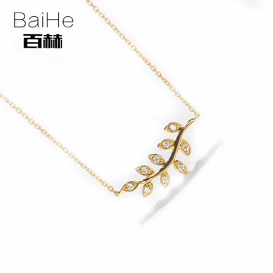 BAIHE Solid 14K Yellow Gold 0.10ct Certified H/SI 100% Genuine Natural Diamonds Engagement Women Trendy Fine Jewelry Necklaces