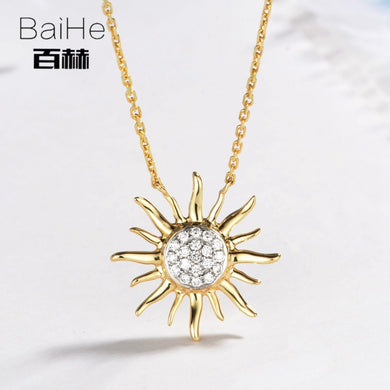 BAIHE Solid 14K Yellow Gold 0.10ct Certified H/SI Genuine Natural Diamonds Wedding Women Trendy Fine Jewelry Elegant Necklaces