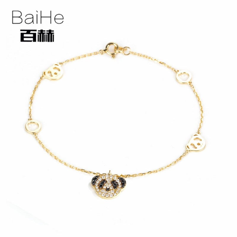 BAIHE Solid 14K Yellow Gold 0.15ct Certified F-G Genuine Natural Diamonds & Black Diamond Women Trendy Fine Jewelry Bracelet
