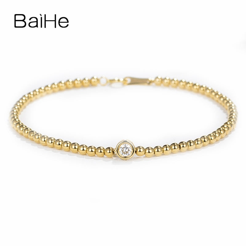BAIHE Solid 14K Yellow Gold 0.15ct Certified H/SI Round 100% Genuine Natural Diamond Engagement Women Trendy Jewelry Bracelet