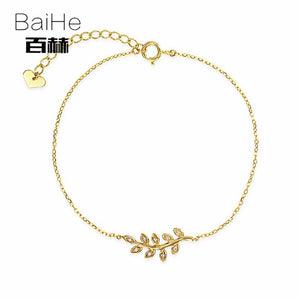 BAIHE Solid 14K Yellow Gold 0.1ct Certified H/SI 100% Genuine Natural Diamonds Wedding Women Trendy Fine Jewelry unique Bracelet