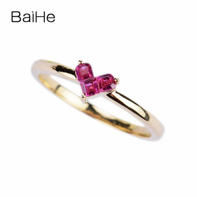 BAIHE Solid 14K Yellow Gold 0.25ct-0.30ct Certified Round Cut 100% Genuine Natural Ruby Engagement Women Trendy Elegant Ring