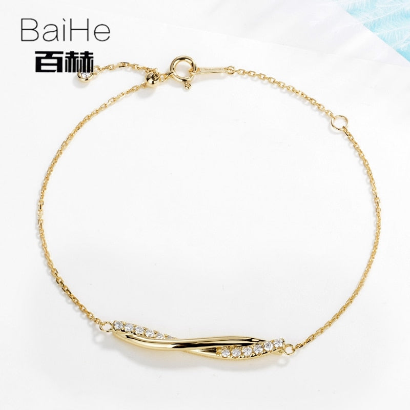 BAIHE Solid 14K Yellow Gold 0.29ct Certified H/SI 100% Genuine Natural Diamonds Wedding Women Trendy Fine Jewelry gift Bracelet